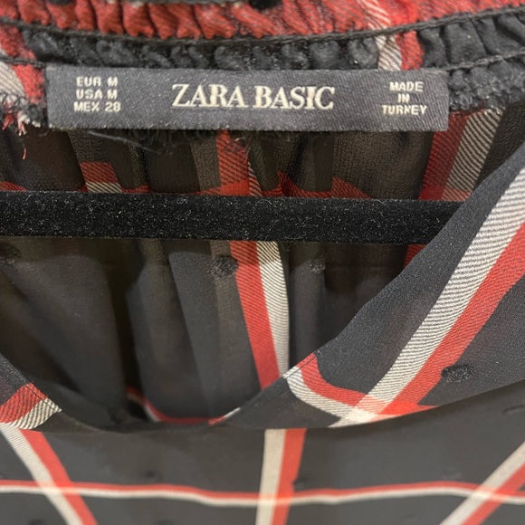 Zara windowpane blouse with subtle velvet dots size M - Picture 4 of 8